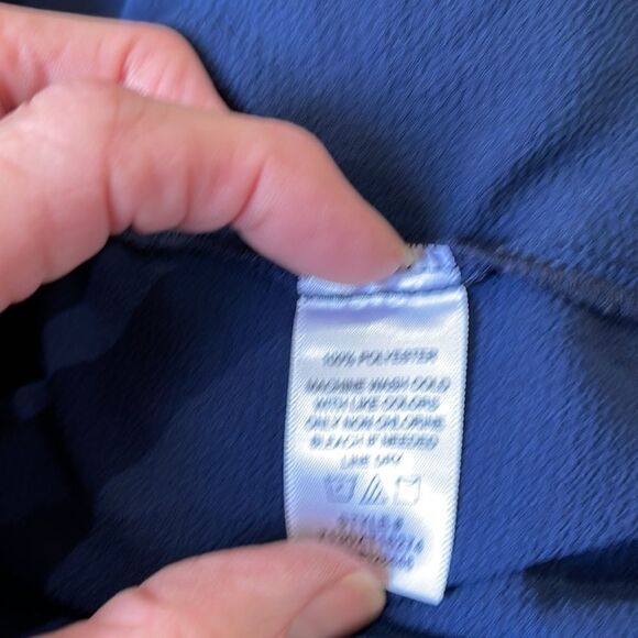 D.N.A. Couture long sleeve soft navy blouse with tie up sleeves w/ gold buttons - Picture 5 of 5